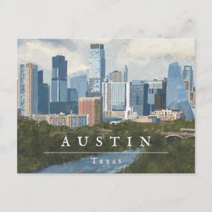 Austin Skyline Painted Art Print Postkarte