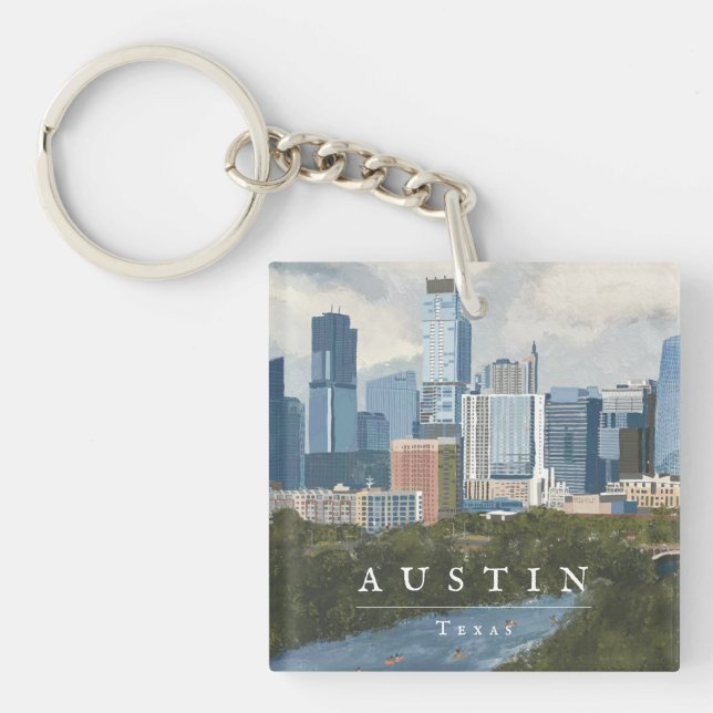 Austin Skyline Painted Art Print Schlüsselanhänger (Vorderseite)