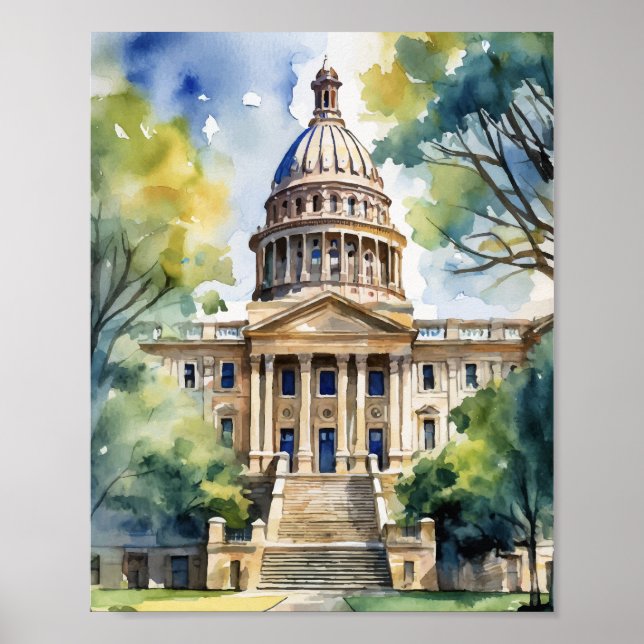 Austin Staat Hauptstadt Texas Watercolor Poster (Vorne)