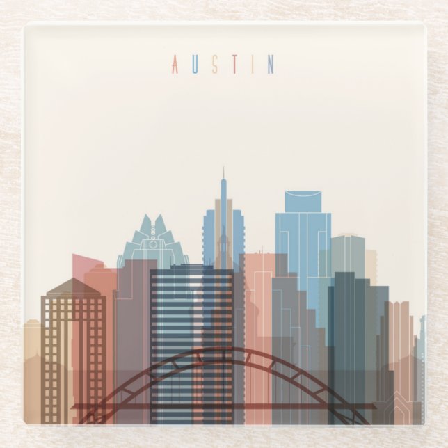 Austin, Stadt-Skyline Texas | Glasuntersetzer (Vorderseite)