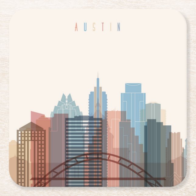 Austin, Stadt-Skyline Texas | Rechteckiger Pappuntersetzer (Vorderseite)