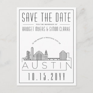 Austin   Stilisierte Skyline Save the Date Postkarte
