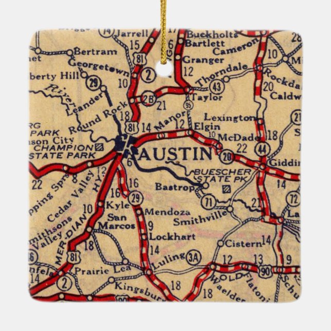 Austin Texas 1926 Karte Keramikornament (Rückseite)