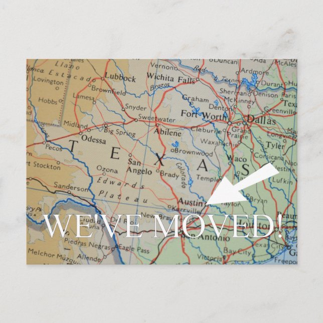 Austin, Texas, Ankündigung neuer Adresse (Vorderseite)