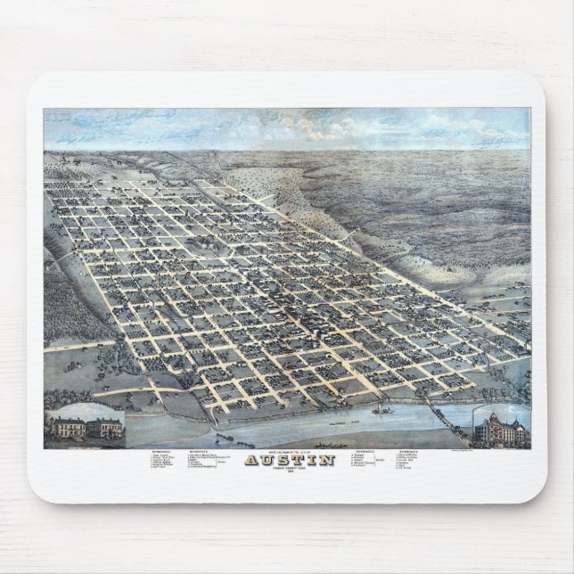 Austin, Texas Antique City Map von 1873 Mousepad (Vorne)