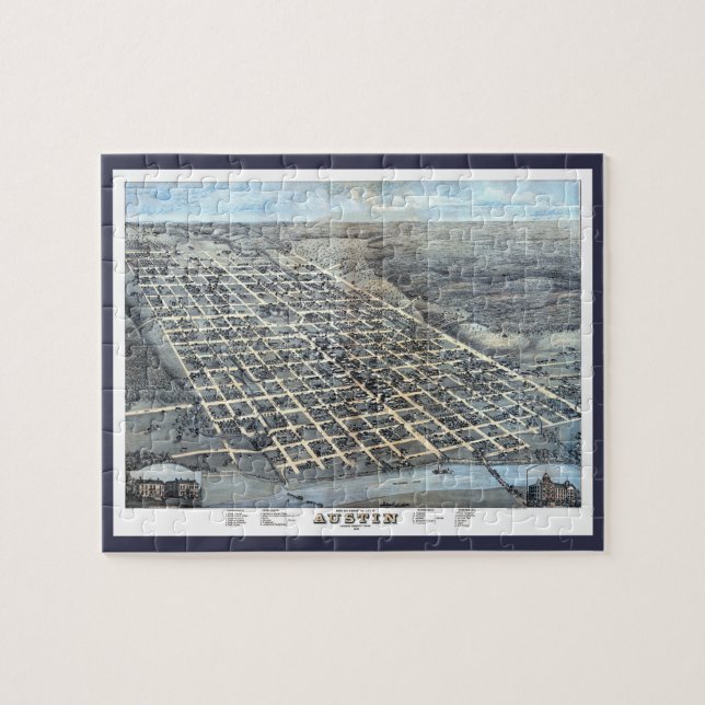 Austin, Texas Antique City Map von 1873 Puzzle (Horizontal)