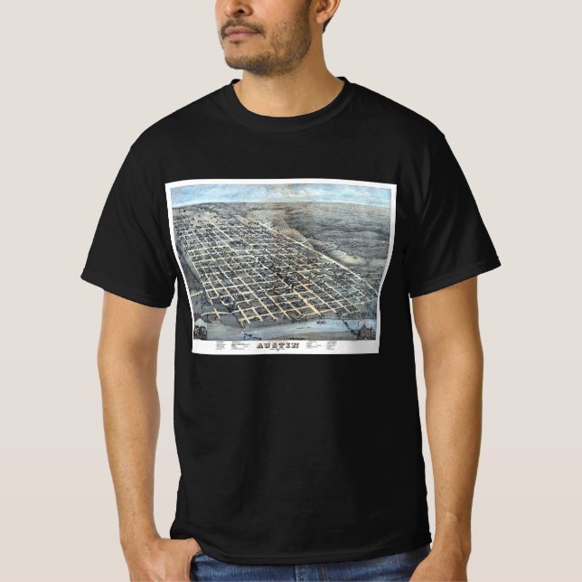 Austin, Texas Antique City Map von 1873 T-Shirt (Vorderseite)