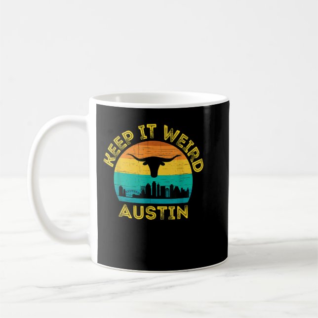 Austin, Texas Behielt es komisch Longhorn Kaffeetasse (Links)