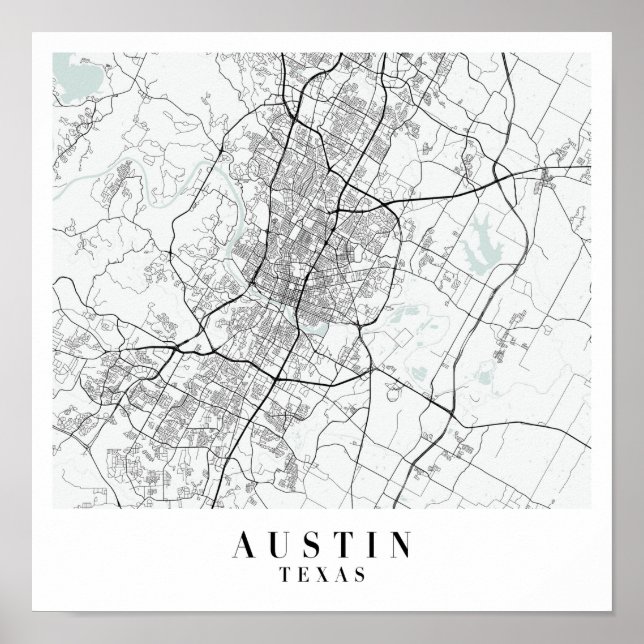 Austin Texas Blue Water Street Map Poster (Vorne)