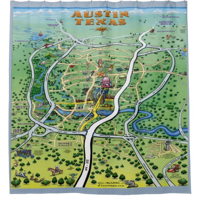 Austin Texas Cartoon Map Duschvorhang (Vorderseite)