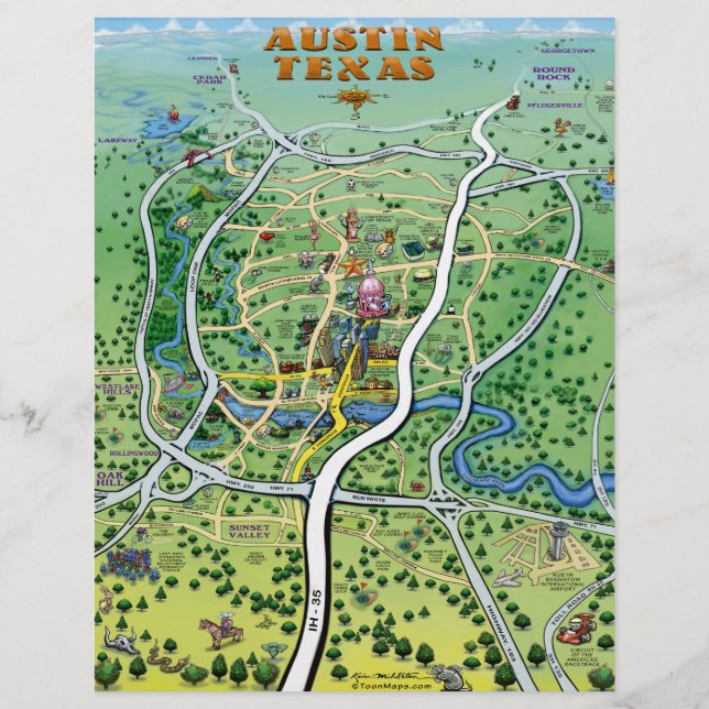Austin Texas Cartoon Map Flyer (Vorne)