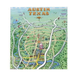 Austin Texas Cartoon Map Notizblock