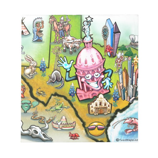 Austin Texas Cartoon Map Notizblock (Vorderseite)