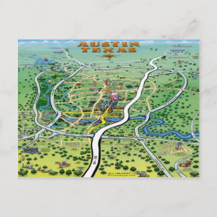 Austin Texas Cartoon Map Postkarte