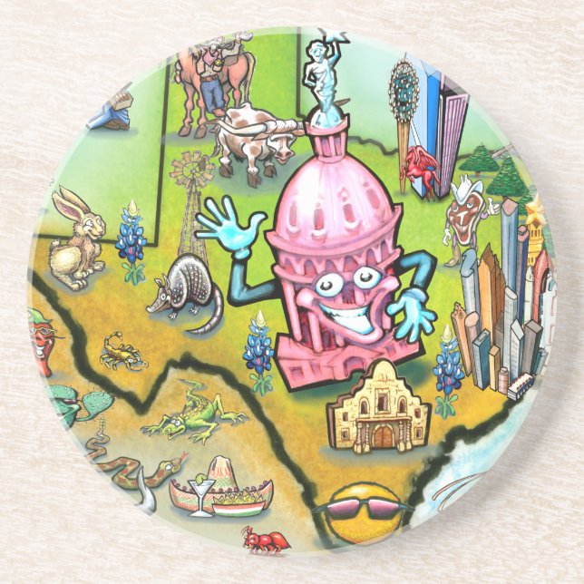 Austin Texas Cartoon Map Sandstein Untersetzer (Vorne)