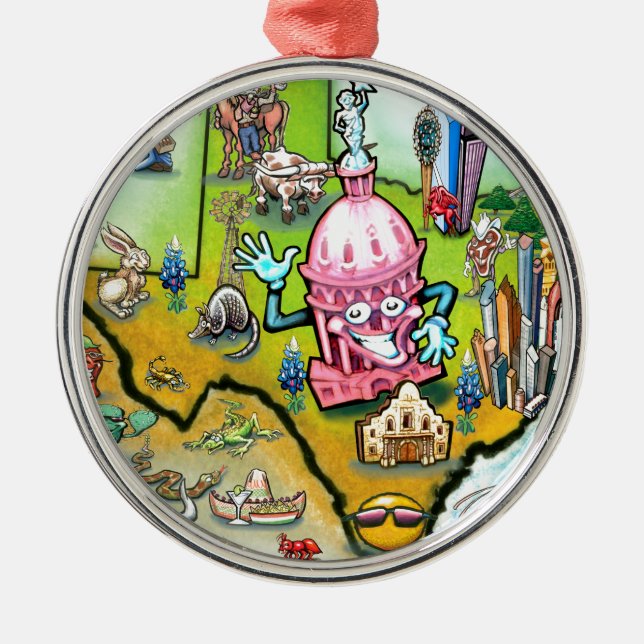 Austin Texas Cartoon Map Silbernes Ornament (Vorne)