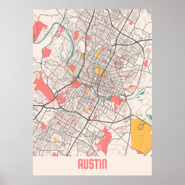 Austin - Texas Chalk City Map Poster (Vorne)