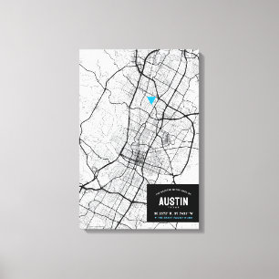 Austin, Texas City Map + Ihre Lage markieren Leinwanddruck