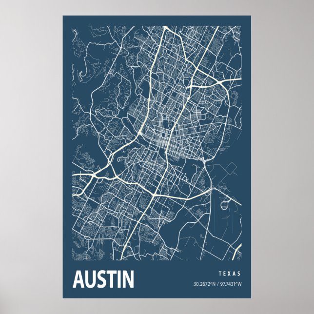 Austin Texas City Map Line Art Blue Print Poster (Vorne)