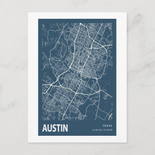 Austin Texas City Map Line Art Blue Print Postkarte