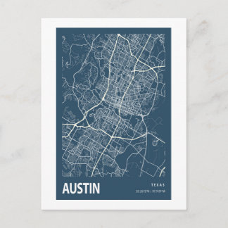 Austin Texas City Map Line Art Blue Print Postkarte