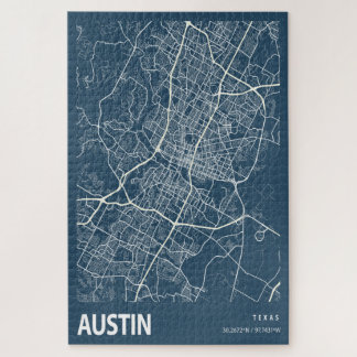 Austin Texas City Map Line Art Blue Print Puzzle