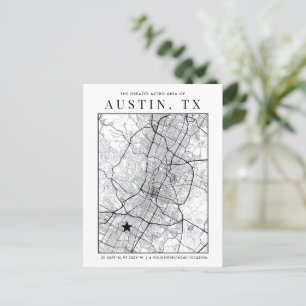 Austin, Texas City Map + Location Marker Postkarte