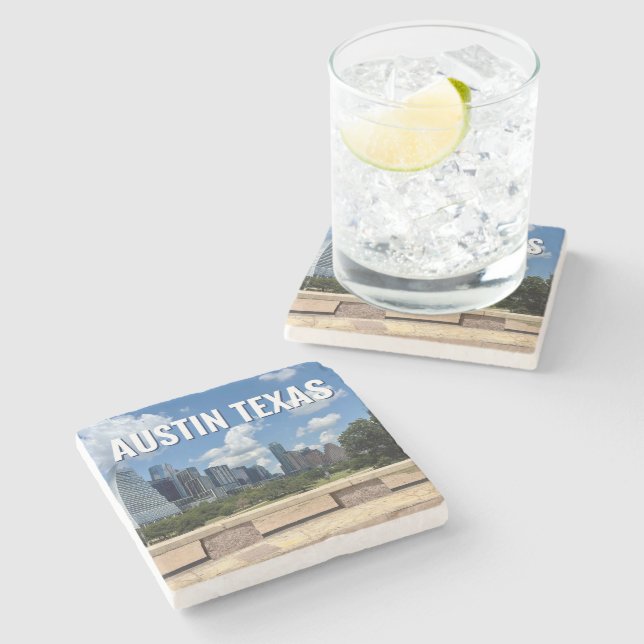 Austin Texas City Skyline Fotografie Steinuntersetzer (Seitenansicht)