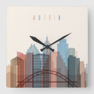 Austin, Texas  City Skyline Quadratische Wanduhr