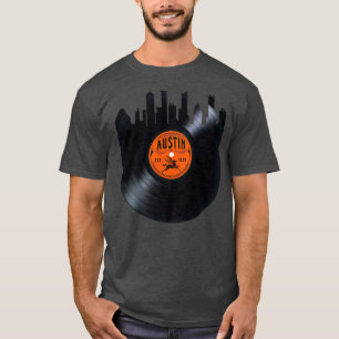 Austin Texas City Skyline Record Vintage LP Liebe  T-Shirt