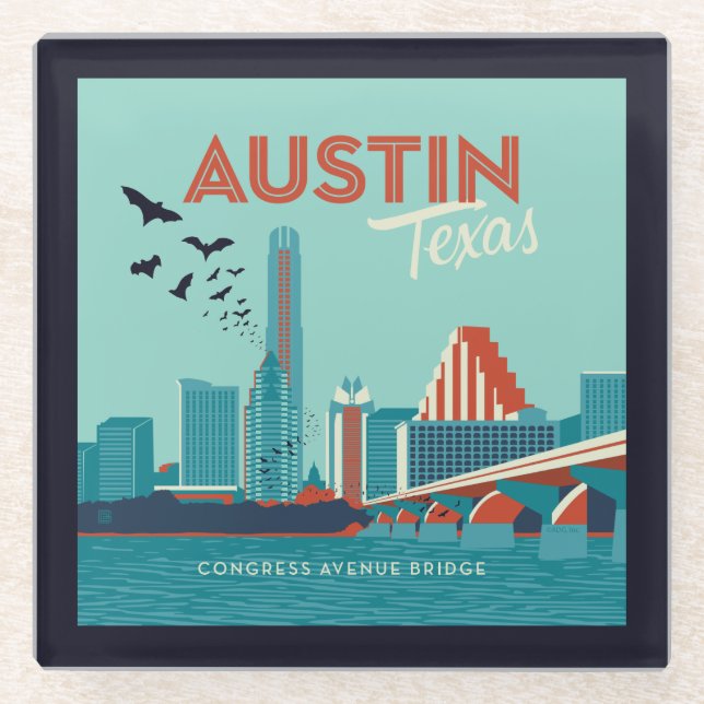 Austin, Texas | Congress Avenue Bridge Glasuntersetzer (Vorderseite)