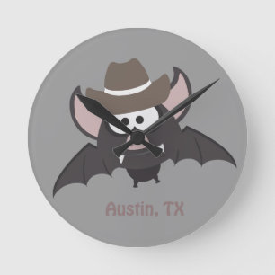 Austin Texas Cute Cartoon Cowboy Bat Runde Wanduhr