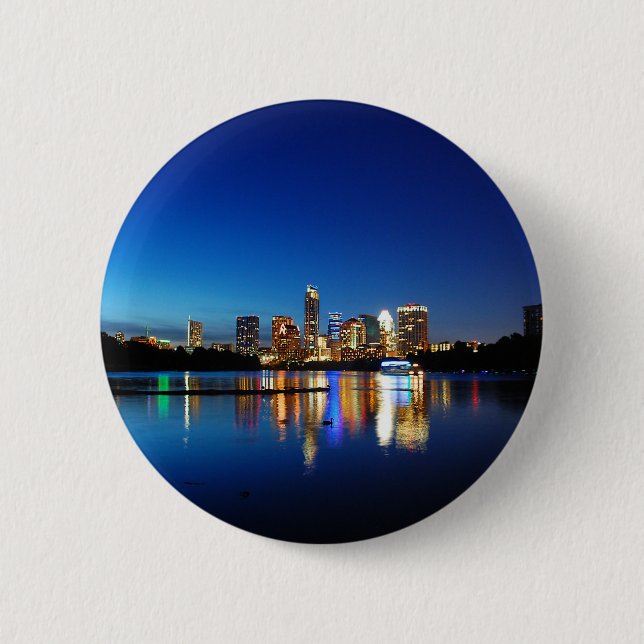 Austin Texas Downtown Night Skyline Ladybird Lake Button (Vorderseite)