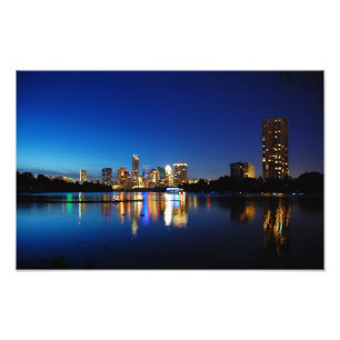 Austin Texas Downtown Night Skyline Ladybird Lake Fotodruck