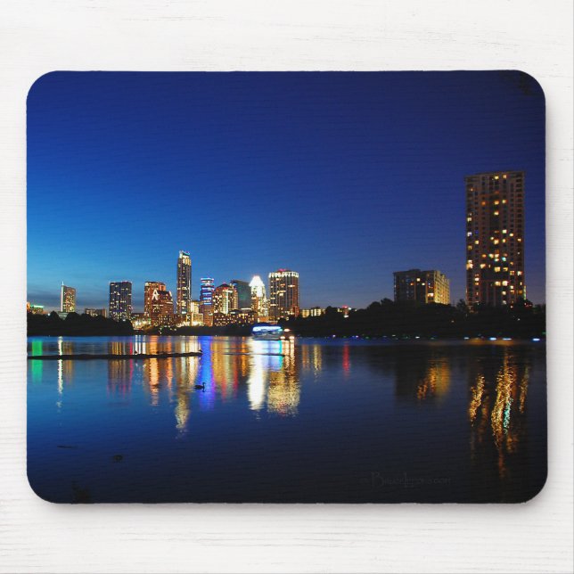 Austin Texas Downtown Night Skyline Ladybird Lake Mousepad (Vorne)