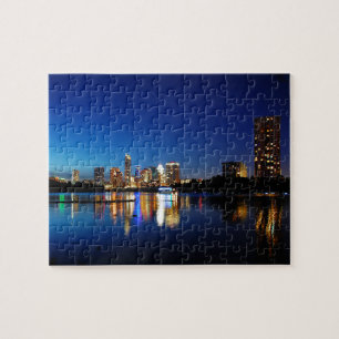 Austin Texas Downtown Night Skyline Ladybird Lake Puzzle
