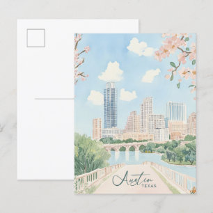 Austin Texas Gouache Paint Illustration Travel Postkarte