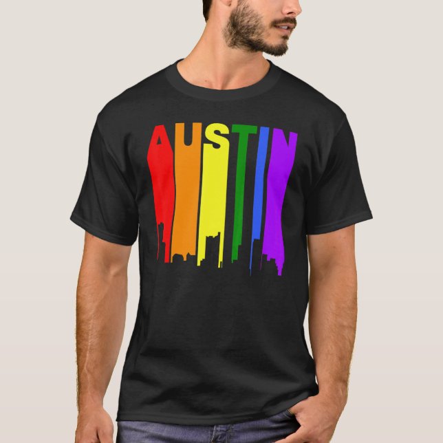 Austin Texas Lgbtq Gay Pride Rainbow Skyline T-Shirt (Vorderseite)