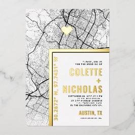 Austin, Texas Liebe Locator | Städtische Hochzeit Folieneinladung