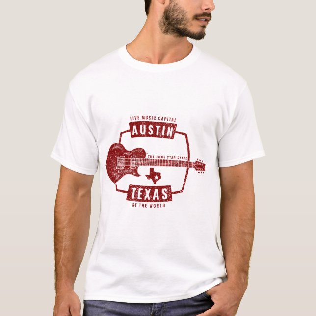 Austin Texas Live Music Guitar T-Shirt (Vorderseite)