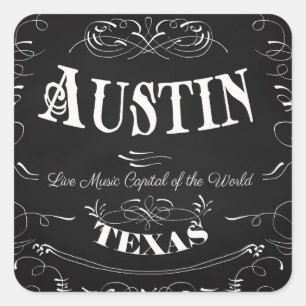 Austin, Texas - Live-Musik-Hauptstadt der Welt Quadratischer Aufkleber