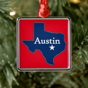 Austin Texas Lone Star Staat Karte Texan Weihnacht Ornament Aus Metall