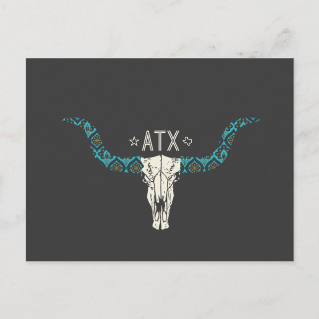Austin Texas Long Horn Skull Südwest Muster Postkarte (Vorderseite)