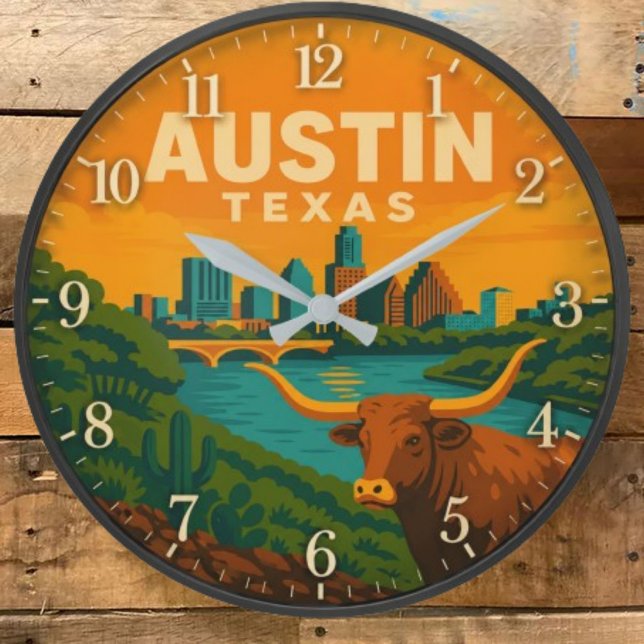 Austin Texas Longhorn Riverfront Große Wanduhr (Von Creator hochgeladen)
