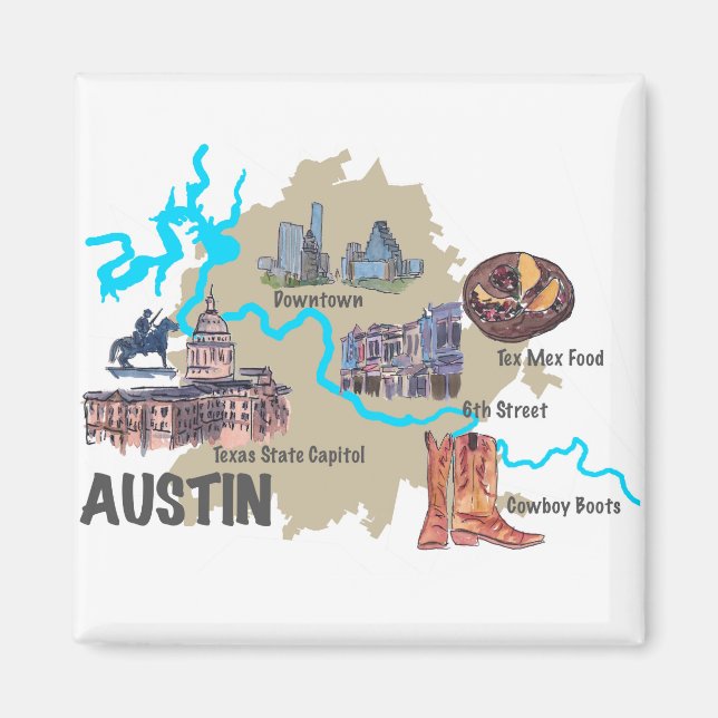 Austin Texas Map Magnet (Vorne)