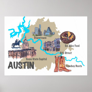 Austin Texas Map Poster