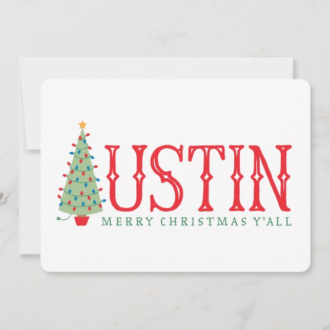 Austin Texas Merry Christmas Tree Card oder laden Einladung (Vorderseite)
