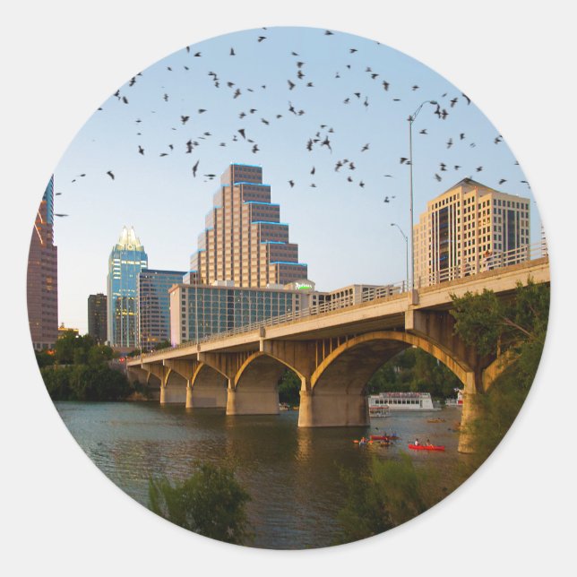 Austin, Texas mit Fledermäuse Runder Aufkleber (Vorderseite)