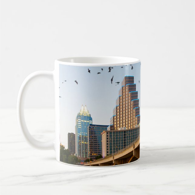 Austin, Texas mit Fledermäusen Keramik Ornament Kaffeetasse (Links)