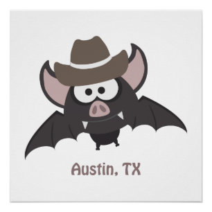 Austin Texas Niedlich Cartoon Cowboy Bat Poster